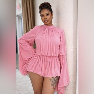 Elegant Pink Long Sleeve Short Set
